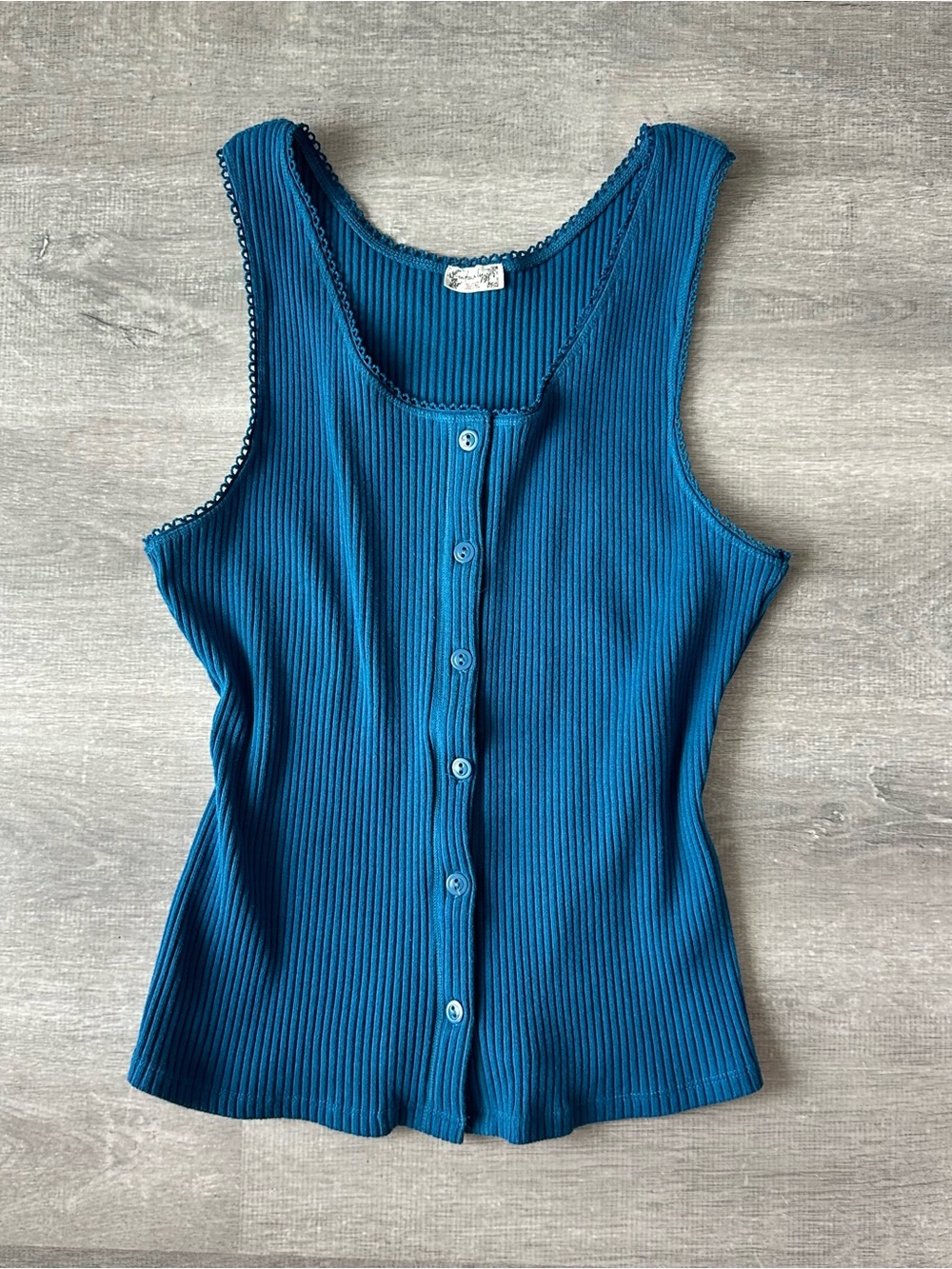 Free People Ribbed Button-Front Tank Blue size M - Picture 2 of 8
